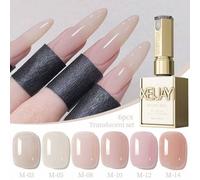 Shein 6 piezas de 15ml Esmalte de uñas de gel transparente de hielo y desnudo, kit todo a juego para fotocurado utilizado en salones de uñas, arte de uñas,