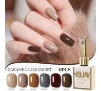 Shein 6 Piezas de 15ml Esmalte de uñas en gel de caramelo Serie Brillo de Otoño Acabado Semipermanente Conjunto de Esmalte de Uñas de Color Puro Kit Remojab