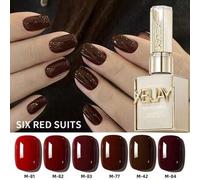 Shein 6 piezas de 15ML Esmalte de uñas en gel serie roja semi-permanente, híbrido, laca de uñas en gel, top coat, empapado en UV LED Nail Art Gel para Año N