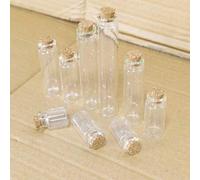 Shein 6 piezas de botellas de vidrio transparente de 5ml, 6ml, 8ml, 10ml, 12ml, 15ml, 20ml, 25ml, 30ml con tapas de corcho, adecuadas para almacenamiento, m
