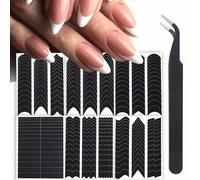 Shein 6 Piezas De Formas De Uñas Para Manicura Francesa Con Guías De Punta Franja, Calcomanías De Guías De Puntas Para Arte De Uñas Con Líneas Onduladas, He