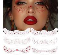 Shein 6 piezas de tatuajes temporales de pecas con brillo rojo, tatuajes de pecas brillantes con patrones de corazón y estrella, tatuajes de brillo resisten