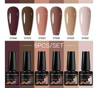 Shein 6 piezas Esmalte de uñas en gel de 7.3ml en tonos de vino tinto, marrón y tierra, de larga duración, sin plomo, semi-permanente, para remover con UV,