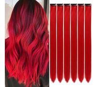 Shein 6 piezas Extensiones de cabello con clip de colores, destellos de fiesta, extensiones de cabello recto de 20 pulgadas, pelucas sintéticas con clip, ad