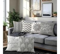 Shein 6 piezas Fundas de cojín modernas y sencillas con estampado geométrico floral gris "Hogar dulce hogar y este es nuestro lugar feliz" [sin relleno de c