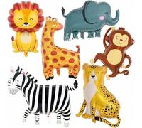 Shein 6 piezas Globos de aluminio con diseño de animales de la jungla, globos gigantes de animales del zoológico que incluyen cebra, elefante, mono, león, j