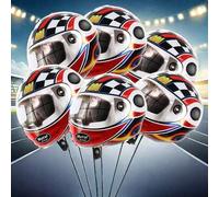 Shein 6 piezas Globos de casco de carreras de 20 pulgadas de tamaño grande - Diseño a cuadros rojo & azul, Decoración de fiesta de cumpleaños, Elemento esen