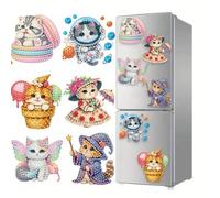 Shein 6 piezas Imanes de nevera de arte de diamante, decoración de pintura de diamante de gato espacial, kit de pintura de diamante DIY para manualidades, r