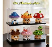 Shein 6 piezas Juego de bloques de construcción con forma de hongo adorable, diseño encantador, paraíso de hongos, tiempo de juego, interacción entre padres