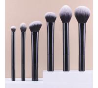 Shein 6 piezas Juego de brochas de maquillaje negras, brochas cosméticas multifuncionales que incluyen brocha para rubor, brocha para polvo, brocha para som