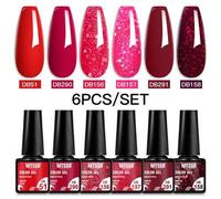 Shein Set De 6 Esmaltes De Uñas En Gel De Color Azul Y Púrpura, Kit De Barnices En Gel Brillante Para Remojar Con Luz Uv/led, Esmalte De Gel Semipermanente