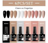 Shein 6 piezas Juego de esmalte de uñas de gel, uñas de verano color rosa nude unicolor, esmalte de gel semi permanente 8ML, laca de uñas remojable UV LED,