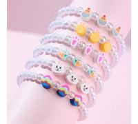 Shein 6 piezas Lindo conejo de perlas, huevo, pulsera de cuentas de perlas de arcilla polimérica de pollito, adecuado para que las niñas lo usen en Pascua,