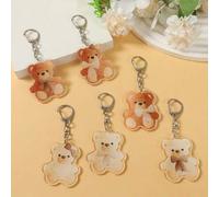 Shein 6 piezas Llaveros con tema de osito marrón, llaveros colgantes con diseño de osito marrón claro, decoraciones de fiesta de cumpleaños, regalos, decora