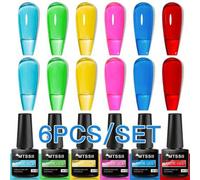 Shein 6 Piezas Pintura De Esmalte De Uñas De Gel De Vidrio, Laca Translúcida De 7 Ml En Azul, Rosa, Rojo, Rosa Claro, Verde, Amarillo Y Púrpura, Colores De