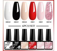 Shein Set De 6 Esmaltes De Uñas En Gel De Color Azul Y Púrpura, Kit De Barnices En Gel Brillante Para Remojar Con Luz Uv/led, Esmalte De Gel Semipermanente