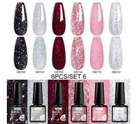 Shein 6 PIEZAS/set Esmalte de uñas en gel Juego de 6 colores Juego de uñas Brillo Vernis Esmalte semi-permanente Conjunto de base de arte de uñas Capa super