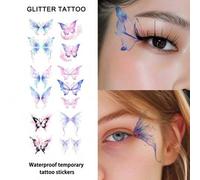 Shein 6 piezas Tatuaje temporal de mariposa con brillantina y diseño de canthus, pegatina facial impermeable, resistente al sudor, colorido y desechable par