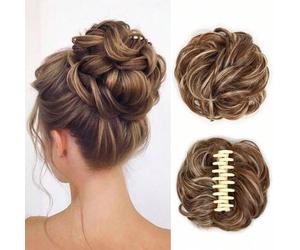 Shein 6 pulgadas 50g Moño trenzado resistente al calor, Clip de cabello natural esponjoso, Disponible en múltiples colores: Negro, Marrón avellana, Marrón c