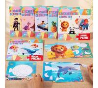Shein 6 Sets de Juego de Rompecabezas de Pegatinas Geométricas, Kit de Arte de Collage de Formas Creativas, Libro de Pegatinas Interactivo DIY con Temas de