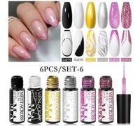 Shein 6 Unids/set 5 Ml Nail Art Line Polish Gel Kit Semi Permanente Uv/led Pintura Uñas Dibujo Polaco Diy Pintura Barniz Liner Gel Herramienta Regalo Para M