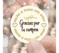 Shein 60/120 piezas de pegatinas redondas hechas a mano con la frase "Gracias" en español - Etiquetas de papel de 1.77 pulgadas, arte cálido, decoración mul