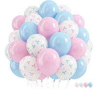 Shein 60 piezas de globos de fiesta de 12 pulgadas en rosa y azul, adecuados para la decoración de la fiesta de revelación de género del bebé, impresos con