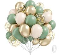 Shein 60 piezas Kit de arco de globos verde salvia, incluye globos verde salvia, blanco arena, dorado metálico brillante, adecuado para decoración de cumple