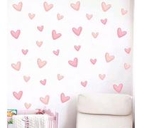 Shein 60 piezas Pegatinas de pared con forma de corazón rosa para decoración de habitación de niños, calcomanías de pared autoadhesivas a prueba de humedad,