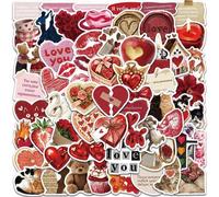 Shein 60 piezas Pegatinas Vintage de Latido del Corazón para el Día de San Valentín, Pegatinas de Corazón Rojo, Calcomanías de Pareja & Rosa, Pegatinas Esté