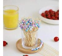 Shein 600/500/300/200/100/50/20/10 piezas Palillos para aperitivos de dedo con degradado azul y rojo de 12 cm, brochetas de bambú para frutas, palillos de b