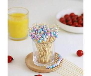 Shein 600/500/300/200/100/50/20/10 piezas Palillos para aperitivos de dedo con degradado azul y rojo de 12 cm, brochetas de bambú para frutas, palillos de b