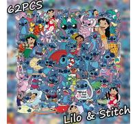 Shein 62 piezas Pegatinas de Lilo y Stitch de Disney, pegatinas de dibujos animados lindas y resistentes al agua para manualidades como patinetas, botellas