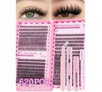 Shein 620 piezas Kit de extensión de pestañas - Libro de pestañas DIY, incluye pestañas postizas, pegamento, desmaquillante, pinzas y cepillo para pestañas,