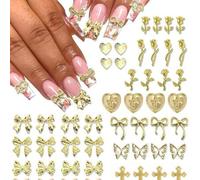 Shein 64 piezas de decoraciones de uñas con charms dorados, 3D Cruces y Corazones de aleación Y2K, rhinestones para decoración de uñas para mujeres y niñas,