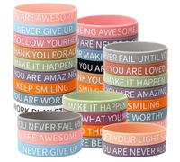 Shein 64 piezas Pulseras de silicona con citas motivacionales, pulseras de goma de colores motivacionales, pulseras con citas motivacionales, accesorios uni