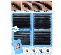 Shein 640/621 piezas Kit de extensión de pestañas, D Curl 10D+20D+30D+40D/50D+60D+80D+100D/80D+100D+120D+150D Kit de extensión de pestañas sintéticas de vis