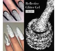 Shein Set de 4 esmaltes de uñas reflejante con purpurina plateada, dorada y rosa con lentejuelas brillantes. Esmaltes semipermanentes de remojo LED UV de ad