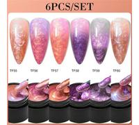 Shein 6pcs / Set Esmalte De Uñas De Gel Térmico Hilo De Concha De Perla, Cambio De Color Morado, Semi-permanente Con Remojo Uv Led, Arte De Uñas Para Manicu