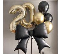 Shein 7/8 piezas Globos con números del 0 al 9 de 40 pulgadas en color dorado claro, globo de lazo grande negro de papel de aluminio, globos de látex negros