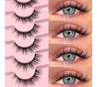 Shein 7 pares de pestañas de ojo de gato naturales Asiteo, parecen pestañas reales, crean un efecto de maquillaje de ojo de gato 3D esponjoso natural, pesta