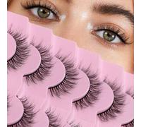 Shein 7 pares de pestañas postizas cruзadas de mink falso estilo natura, pestañas flufosas y atrevidas, hechas a mano de 10-16mm, de aspecto ultraligero y n