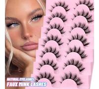Shein 7 pares de pestañas postizas de marta falsa estilo manga, aspecto natural y esponjoso, pestañas 3D de volumen, suaves y cruzadas, extensiones de pesta
