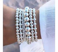 Shein 7 piezas Conjunto de pulsera de cuentas simple para mujeres, atuendo neutro para vacaciones y citas, accesorio diario (el color puede variar)