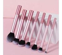 Shein 7 piezas Juego de brochas de maquillaje profesionales en color rosa, que incluye brocha para rubor, brocha para polvo suelto, brocha para corrector, b