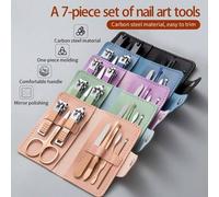 Shein 7 piezas Juego de cuidado de uñas, incluye cortaúñas de acero inoxidable, lima de uñas, sacabocados, recortador de cejas, kit portátil de manicura y h