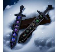 Shein 7 piezas Juego de dados con caja de almacenamiento con forma de espada impresa en 3D de resina ABS, adecuado para juegos de mesa TTRPG/RPG u otros jue