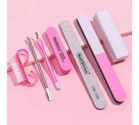 Shein 7 piezas Juego de herramientas para el cuidado de las uñas - Juego de manicura: Lima de uñas, pulidor, pulidora, empujador de cutículas, suministros p