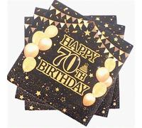 Shein 70 Servilletas de cóctel negras y doradas para festejar 70 años, 20 servilletas de papel desechables de 6.5 pulgadas para la fiesta de 70 cumpleaños,
