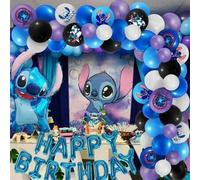 Shein 71 piezas Set de cumpleaños de Disney Stitch Blue Balloon, decoraciones para fiesta de aniversario familiar , suministros para fiestas temáticas, Día